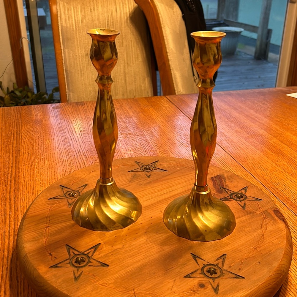 Solid Brass Candle Tapers, Pair